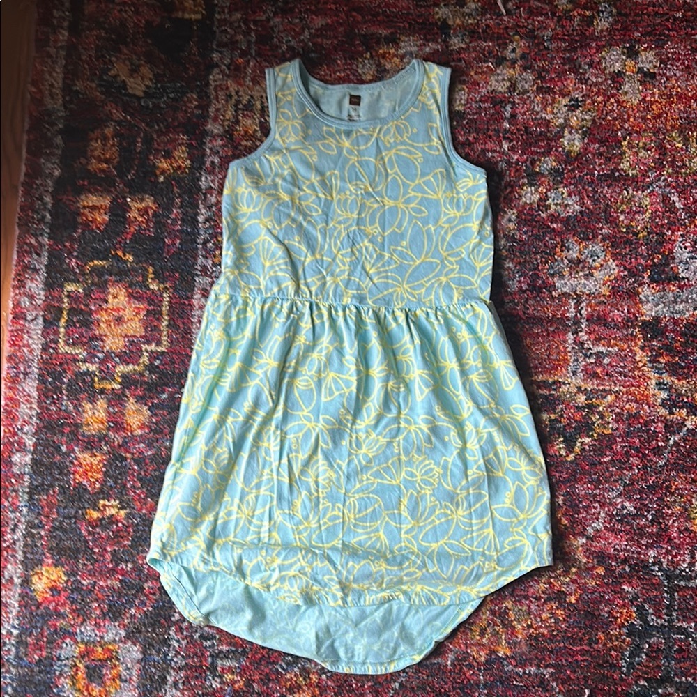 Tea Floral Sleeveless Dress in Blue and Yellow, Girl’s Size 10